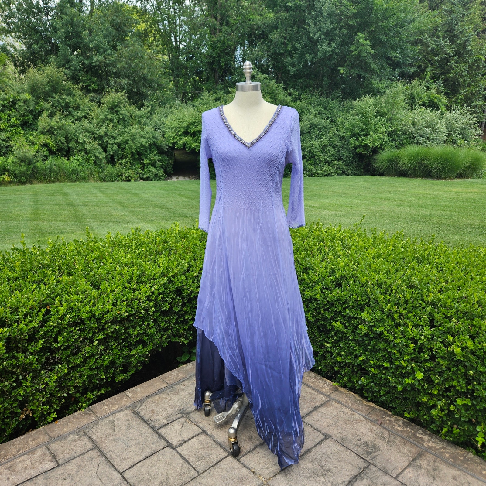 Komarov Beaded V-Neck Charmeuse Maxi Dress
